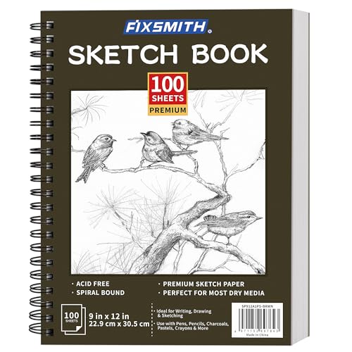 FIXSMITH 9"X12" Sketch Book, 100 Sheets, 68 lb/100gsm Sketchbook, Brown - color: Brown, size: 9"x12"-1 Pack