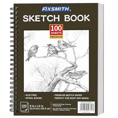 FIXSMITH 9"X12" Sketch Book, 100 Sheets, 68 lb/100gsm Sketchbook, Brown - color: Brown, size: 9"x12"-1 Pack
