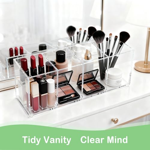 elysolpluv Clear Acrylic 4-Compartment Organizer Box, Large (8.7" × 3.0" × 3.7") – Handcrafted, Eco-Friendly, Minimal Packaging Home Storage Organizer - size: Large