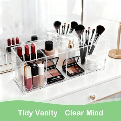 elysolpluv Clear Acrylic 4-Compartment Organizer Box, Large (8.7" × 3.0" × 3.7") – Handcrafted, Eco-Friendly, Minimal Packaging Home Storage Organizer - size: Large