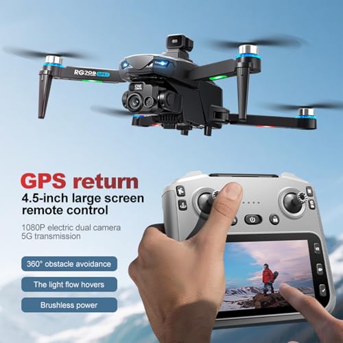 GPS Drone with 2 Wide-Angle Camera 4K for Adult,5" Screen Control - color: black
