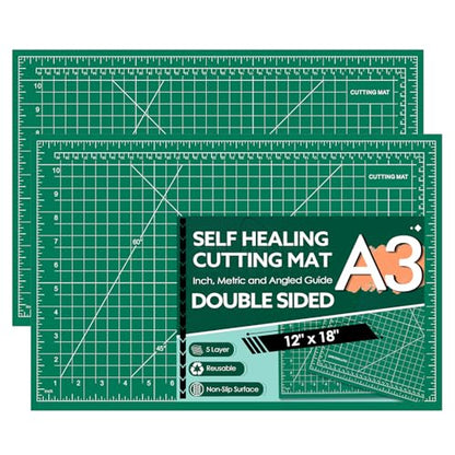 2 Packs Self Healing Cutting Mat Bulk 12"x18" Rotary Cutting Sewing Mats A3