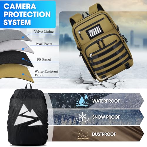 SDYSM Waterproof Camera Backpack 15.6 Inch,Camera Bags for Photographers - color: Brown