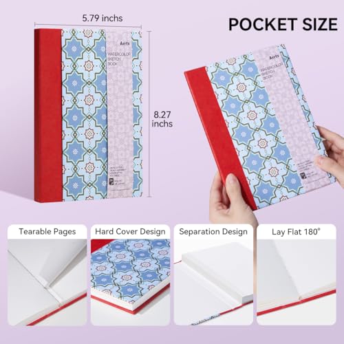 Arrtx Watercolor Sketchbook, 8.27x5.79 Hot Press - size: 8.27x5.79''