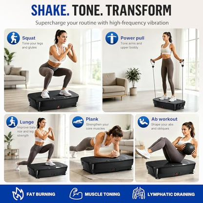 Vibration Plate for Lymphatic Drainage, Vibration Plate Exercise Machine with Workout Guide, 400Lbs Capacity Shake Plate, Whole Body Workout Vibrating Platform for Toning, Weight Loss