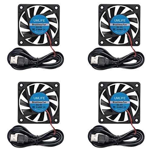 UMLIFE 60mm Fan, 4-Pack 5Volt 0.18A USB 60x60x10mm 6010 Brushless DC Computer CPU Heat Sink Cooling Cooler Fan 60mm x 10mm - color: 6010 5V USB