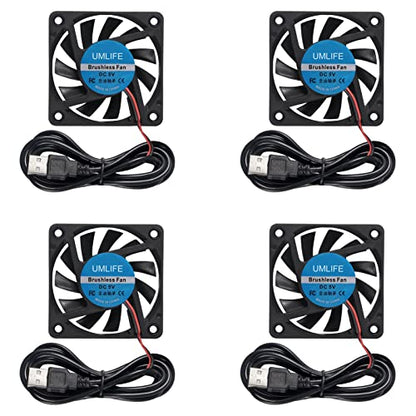 UMLIFE 60mm Fan, 4-Pack 5Volt 0.18A USB 60x60x10mm 6010 Brushless DC Computer CPU Heat Sink Cooling Cooler Fan 60mm x 10mm - color: 6010 5V USB
