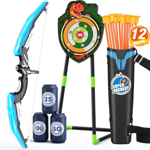 HYES Bow and Arrow for Kids, LED Light Up Archery Set, Blue - size: 1 pack-blue standing target