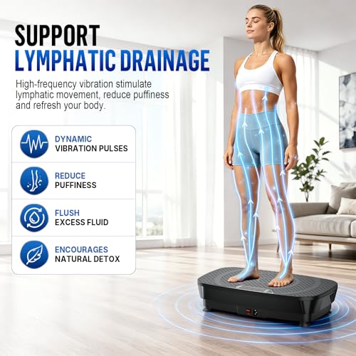 Vibration Plate for Lymphatic Drainage, Vibration Plate Exercise Machine with Workout Guide, 400Lbs Capacity Shake Plate, Whole Body Workout Vibrating Platform for Toning, Weight Loss