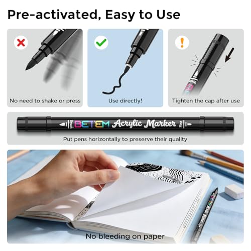 Betem 2 Black Paint Markers for Glass, Dual Tip Acrylic Paint Pens