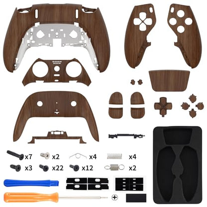 eXtremeRate Full Set Shell with Buttons Touchpad Cover Compatible with p s 5 Edge Controller, Wood Grain Replacement Decorative Trim Shell Front Back Plates Compatible with p-s-5 Edge Controller - color: Wood Grain