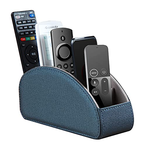 Remote Control Holder Leather TV Remote Caddy for Table, 5 Compartments Nightstand Organizer for Bedroom Accessories/Bedside Remotes/Media Controllers/Office Supplies, Decorations for Living Room - color: Blue, size: Small