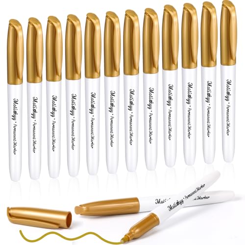 Motiskyy 12 Pcs Metallic Permanent Markers Fine Point, Gold - color: Gold