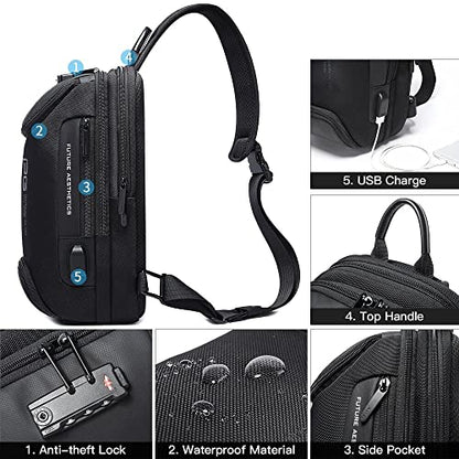 BANGE Men's Sling Backpack - Waterproof Crossbody Bag, Multi-Purpose Shoulder Bag - color: Black