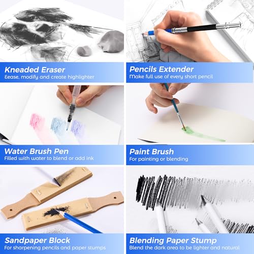 133 Pack Drawing Set Sketching Kit, Pro Art Supplies Sketch Pencils Set - color: Black, size: 133 Pack
