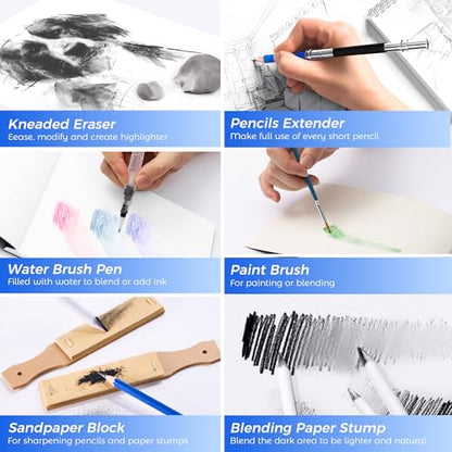 133 Pack Drawing Set Sketching Kit, Pro Art Supplies Sketch Pencils Set - color: Black, size: 133 Pack