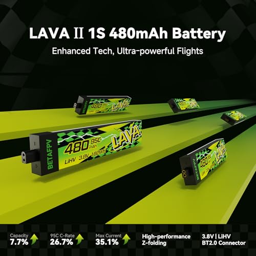 BETAFPV 4pcs Lava II 1S 480mAh LiHV Battery 3.8V 95C with BT2.0 Connector