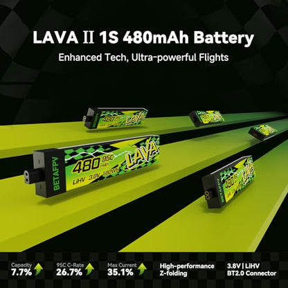 BETAFPV 4pcs Lava II 1S 480mAh LiHV Battery 3.8V 95C with BT2.0 Connector