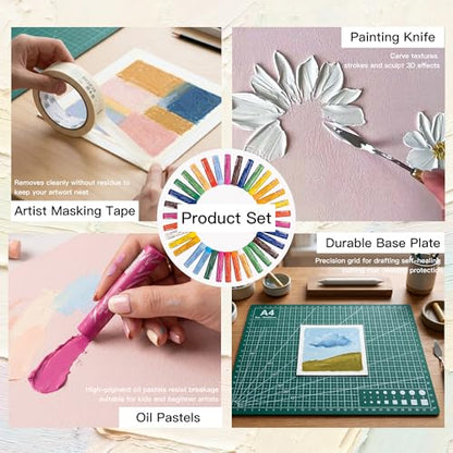 rubens 57 PCS Soft Oil Pastels Kit for Beginner Drawing - color: 24 Colors Set