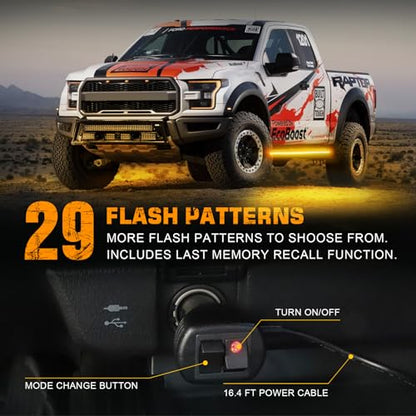 XRIDONSEN 2PCS 60 inch Running Board Strobe Lights Amber Warning Lights - color: Amber