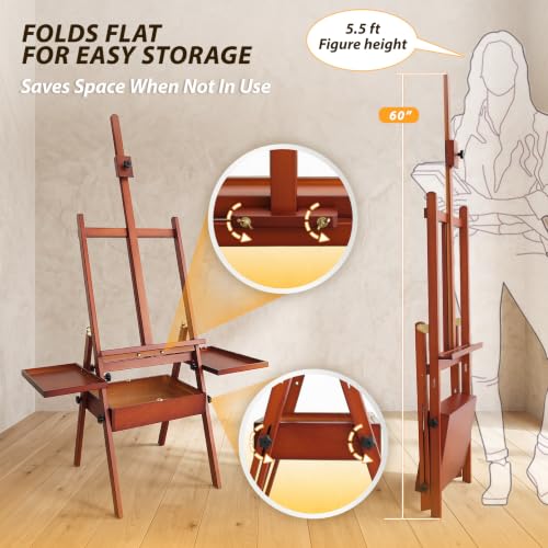 Painting Easel Stand with Storage, 57"-72" Height Adjustable Art Easel - color: Warm Walnut