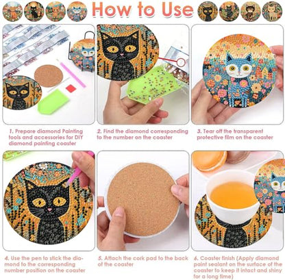 ijbnhd 8 PCS Diamond Art Coasters Kit Cat Diamond Painting Coasters - color: Cat-1