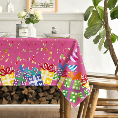 Horaldaily Pink Birthday Tablecloth, 60x104 Inch Rectangular - color: Pink, size: 60" x 104" (Rectangular)