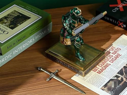 King's Guard Knight Pen Holder with a Letter Opener Desk Organizers Green - color: Green