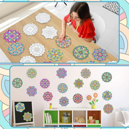 48 Pcs Mandala Coloring Cutouts Set DIY Your Own Mandala Cards, 12 Designs