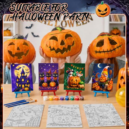 Blosssound 24 Set Halloween Pre Drawn Canvas 5x7'' with Easel - style: Cute Halloween