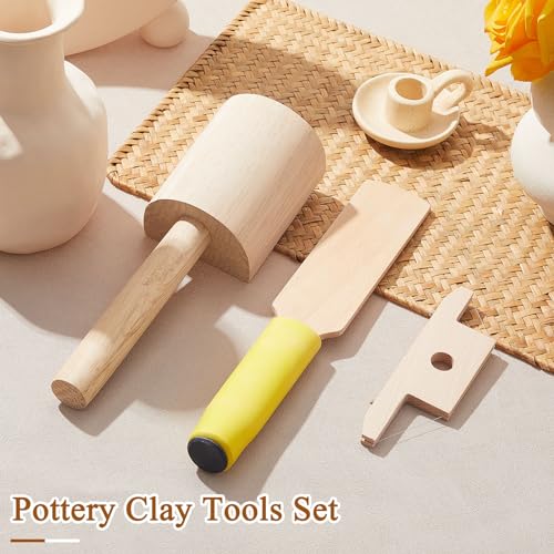 Amylove 3 Pcs Wooden Pottery Clay Tools Set, Paddles Pad Bevel Cutter