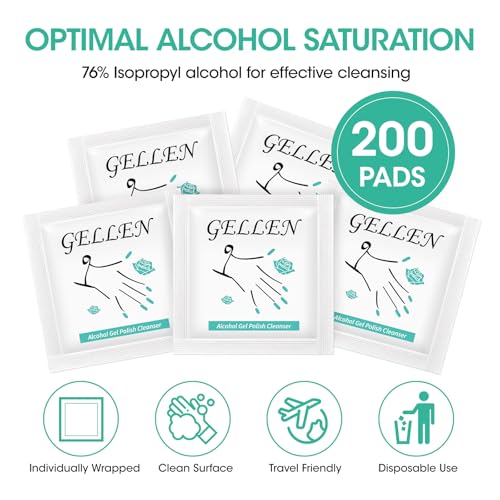 GELLEN Nail Cleanser Pads, 200 Pack Alcohol Prep Pads Individually Wrapped - size: 200PCS