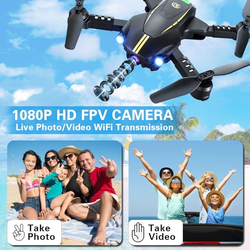 Foldable Camera Drone, 1080P FPV RC Drone for Beginners Kids & Adults - color: Black