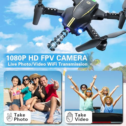Foldable Camera Drone, 1080P FPV RC Drone for Beginners Kids & Adults - color: Black