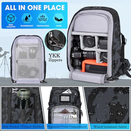SDYSM Waterproof Camera Backpack 15.6 Inch,Camera Bags for Photographers - color: Camouflage Blue