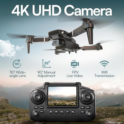 Falcon X 4K Camera Drone with Built-In Screen Remote Controller, WiFi FPV Foldable Quadcopter with 3 Batteries & Carrying Case – Beginner-Friendly Drone for Adults