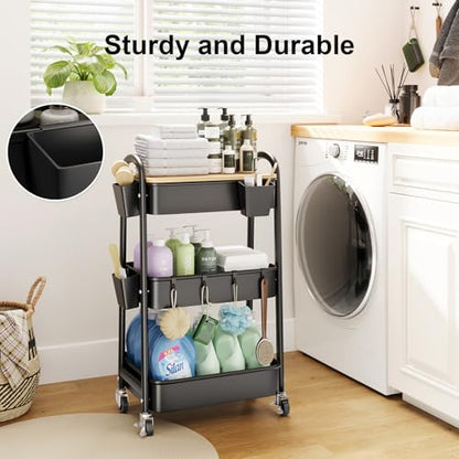 6 Pack Black Rolling Cart Accessories with 6 Hanging Cup Holder and 6 Hooks - color: Black