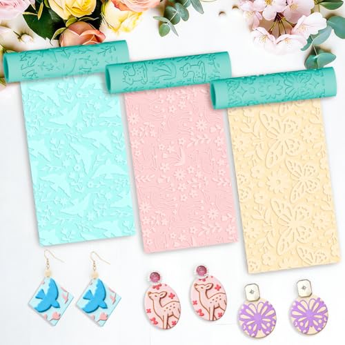 ORIGACH 5Pcs Animal & Flower Polymer Clay Texture Roller for Earring Making - style: Animal Insect & Flower