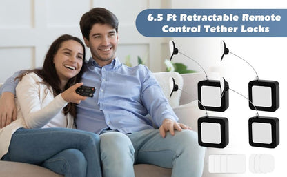 4Pack Retractable Remote Control Tether 6.5 Ft TV Remote Leash Anti Loss Cord Remotes Control with Adhesive Mount for TV Remotes, Game Controllers, and Tablets