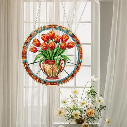 AIBOERL Diamond Art Kits for Adults, Flower Acrylic Hanging Suncatcher - color: DP03832
