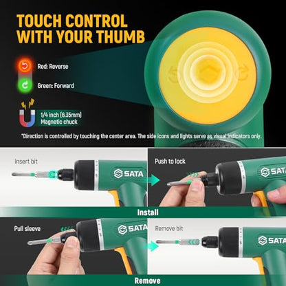 SATA 32-Piece Electric Screwdriver Set, 3.7V Cordless Screwdriver with 1/4" Hex Chuck, 2000mAh USB-C Rechargeable Battery, Up to 5N·m Torque for Furniture Assembly, Home Repair & Garage Projects