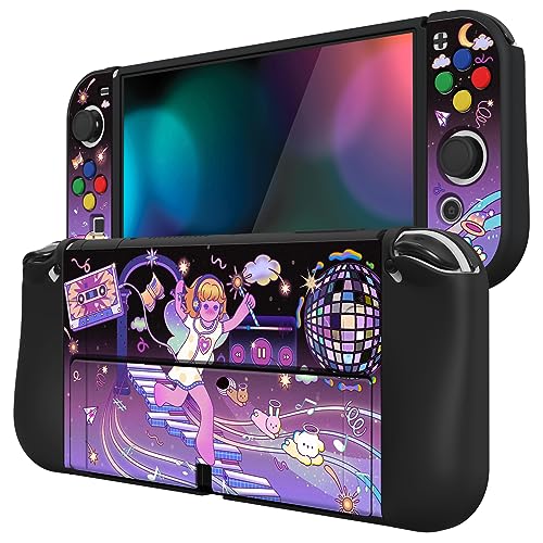 PlayVital ZealProtect Soft Protective Case for Nintendo Switch OLED, Flexible Protector Joycon Grip Cover for Nintendo Switch OLED w/Thumb Grips & ABXY Direction Button Cap - Dancing Notes - color: Dancing Notes