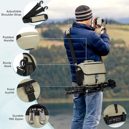 RAINSMORE Camera Bag, DSLR SLR Mirrorless Camera Case for Photographer - color: Khaki