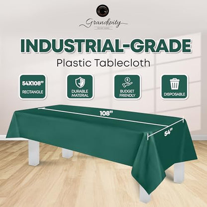 Grandipity Plastic Table Cloth Disposable 12 Pack 54” x 108” Rectangle - color: Dark Green, size: 54in. x 108in. Rectangle