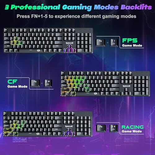 Redragon Mechanical Gaming Keyboard Wired, 11 Programmable Backlit Modes, Hot-Swappable Red Switch, Anti-Ghosting, Double-Shot PBT Keycaps, Light Up Keyboard for PC Mac - color: Black