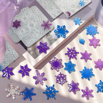 Snowflake Earring Mold, in Pairs Christmas Earring Molds with Hole - color: 6 Pcs Snowflake Earring Mold Set