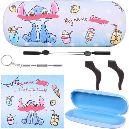 Cute Eyeglass Cases Hard Shell Storage Case Protective Box With Glasses Cloth Adjustable Glasses Strap Ear Grips Hook - color: Set-1