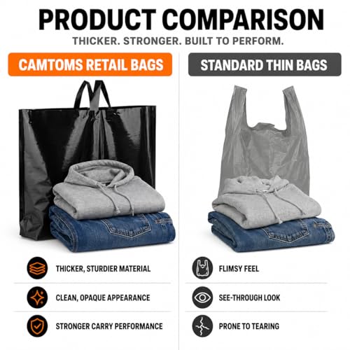 19x15 Large Plastic Shopping Bags for Small Business with Handles - color: White