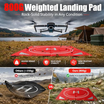 Night Reflective Drone Landing Pad, Foldable Quick-Fold Heavy-Duty Double-Sided Launch Pad (25 inch), Waterproof and Dirt-Resistant Portable, Drone Accessory - Yellow/Red - color: Yellow/Red-25inch