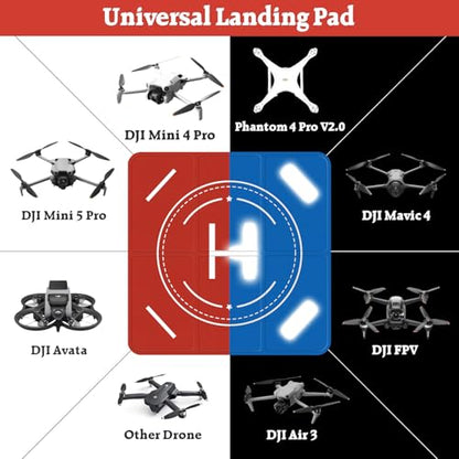 FPVtosky Nighttime Reflective Drone Landing Pad, Fast-fold Double Sided Waterproof Landig Pad Weighted for DJI Lito X1/Mini 5 Pro/ 4/3 Pro/Mini 4k / Mavic 4 / Air 3s/ Avata 2/ Neo/Flip - size: 20 in